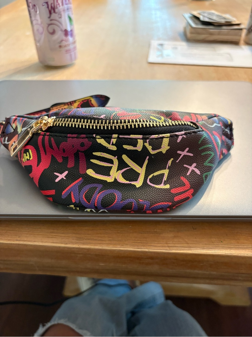 Graffiti Print Black Multi Leather Wristlet Clutch